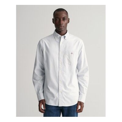 Gant para homem. 3000230 Camisa Oxford de ajuste regular com riscas finas azuis (XL), Azul, Casual, Algodão, Clássico, Manga comprida Gant para homem. 3000230 Camisa Oxford de ajuste regular com riscas finas azuis (XL), Azul, Casual, Algodão, Clássico, Manga comprida
