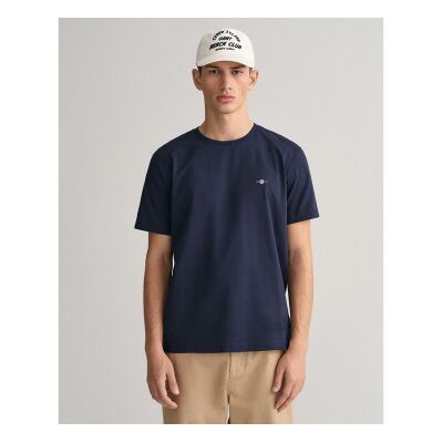 Gant para homem. 2003184 T-shirt Shield de ajuste regular azul-marinho (L), Casual, Algodão, Manga curta, Sustentável Gant para homem. 2003184 T-shirt Shield de ajuste regular azul-marinho (L), Casual, Algodão, Manga curta, Sustentável