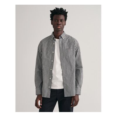 Gant para homem. 3000120 Camisa de popelina xadrez Vichy preta Ajuste regular (XL), Preto, Casual, Algodão, Manga comprida Gant para homem. 3000120 Camisa de popelina xadrez Vichy preta Ajuste regular (XL), Preto, Casual, Algodão, Manga comprida