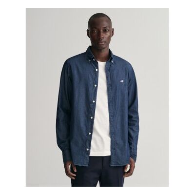 Gant para homem. 3000402 Camisa Slim Fit Indigo navy indigo (S), Casual, Algodão, Clássico, Manga comprida, Marinho Gant para homem. 3000402 Camisa Slim Fit Indigo navy indigo (S), Casual, Algodão, Clássico, Manga comprida, Marinho