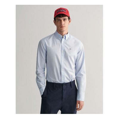 Gant para homem. 3000132 Camisa Slim Fit Stripes Poplin azul claro (L), Casual, Algodão, Clássico, Manga comprida Gant para homem. 3000132 Camisa Slim Fit Stripes Poplin azul claro (L), Casual, Algodão, Clássico, Manga comprida