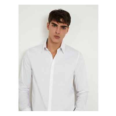 Guess para homem. M1YH20W7ZK1 Camisa de corte slim Calce branco (XXL), Casual, Algodão, Clássico, Manga comprida Guess para homem. M1YH20W7ZK1 Camisa de corte slim Calce branco (XXL), Casual, Algodão, Clássico, Manga comprida