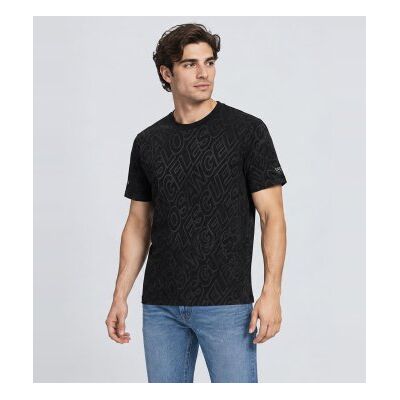Guess para homem. M6YI42K4228 Camiseta Jacquard Allover Azul (S), Casual, Algodão, Manga curta Guess para homem. M6YI42K4228 Camiseta Jacquard Allover Azul (S), Casual, Algodão, Manga curta