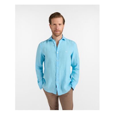 Harmont & Blaine para homem. CRQ001012833I Camisa de linho puro lisa turquesa (XL), Casual, Clássico, Manga comprida Harmont & Blaine para homem. CRQ001012833I Camisa de linho puro lisa turquesa (XL), Casual, Clássico, Manga comprida