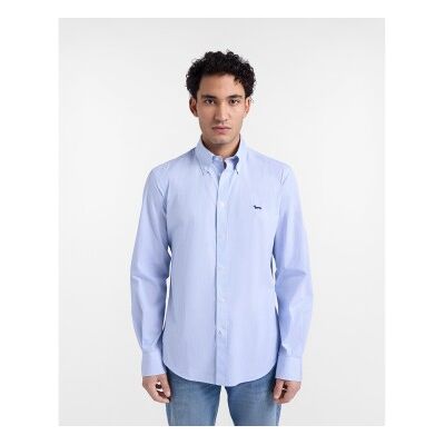 Harmont & Blaine para homem. CRQ074013435B Camisa azul clara de riscas finas de corte regular (M), Casual, Algodão, Clássico, Manga comprida Harmont & Blaine para homem. CRQ074013435B Camisa azul clara de riscas finas de corte regular (M), Casual, Algodão, Clássico, Manga comprida