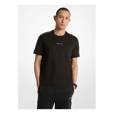 Michael Kors para homem. CT4524E1V2 T-shirt com riscas brancas e logótipo (S), Preto, Casual, Algodão, Manga curta Michael Kors para homem. CT4524E1V2 T-shirt com riscas brancas e logótipo (S), Preto, Casual, Algodão, Manga curta