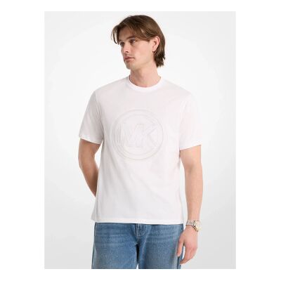 Michael Kors para homem. CT65325FV4 Camiseta de malha lisa de algodão com adorno de logotipo branco (L), Casual, Manga curta Michael Kors para homem. CT65325FV4 Camiseta de malha lisa de algodão com adorno de logotipo branco (L), Casual, Manga curta