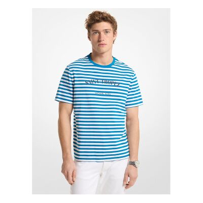 Michael Kors para homem. CS652XRFV4 T-shirt de malha lisa de algodão às riscas azuis Saint-Tropez (XS), Azul, Casual, Manga curta Michael Kors para homem. CS652XRFV4 T-shirt de malha lisa de algodão às riscas azuis Saint-Tropez (XS), Azul, Casual, Manga curta
