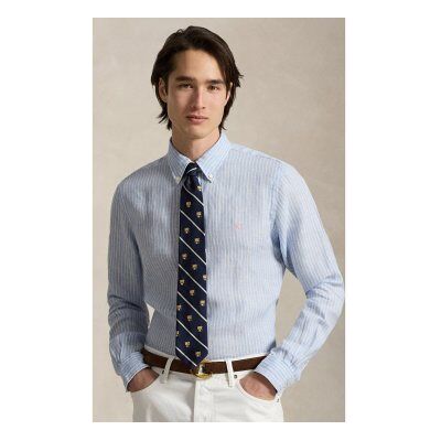Polo Ralph Lauren para homem. 710B15594005 Camisa de linho com riscas azuis Custom Fit (XXL), Azul, Casual, Manga comprida Polo Ralph Lauren para homem. 710B15594005 Camisa de linho com riscas azuis Custom Fit (XXL), Azul, Casual, Manga comprida