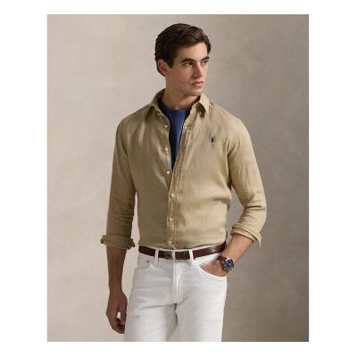 Polo Ralph Lauren para homem. 710966294001 Camisa de linho castanha de ajuste personalizado (XL), Marrom, Casual, Manga comprida Polo Ralph Lauren para homem. 710966294001 Camisa de linho castanha de ajuste personalizado (XL), Marrom, Casual, Manga comprida