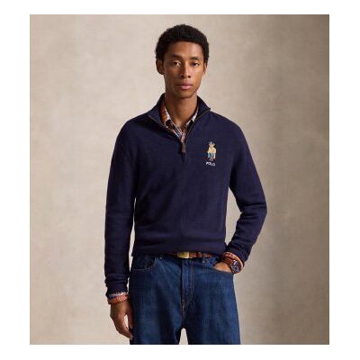 Polo Ralph Lauren para homem. 710B26798001 Suéter de lã com fecho curto azul-marinho (M), Casual Polo Ralph Lauren para homem. 710B26798001 Suéter de lã com fecho curto azul-marinho (M), Casual