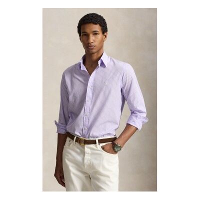 Polo Ralph Lauren para homem. 710B15595012 Camisa de popelina com riscas Custom Fit lilás (L), Casual, Algodão, Manga comprida Polo Ralph Lauren para homem. 710B15595012 Camisa de popelina com riscas Custom Fit lilás (L), Casual, Algodão, Manga comprida