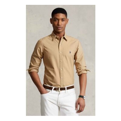 Polo Ralph Lauren para homem. 710889739001 Camisa oxford Slim Fit tingida em peça bege (M), Casual, Algodão, Clássico, Manga comprida Polo Ralph Lauren para homem. 710889739001 Camisa oxford Slim Fit tingida em peça bege (M), Casual, Algodão, Clássico, Manga comprida