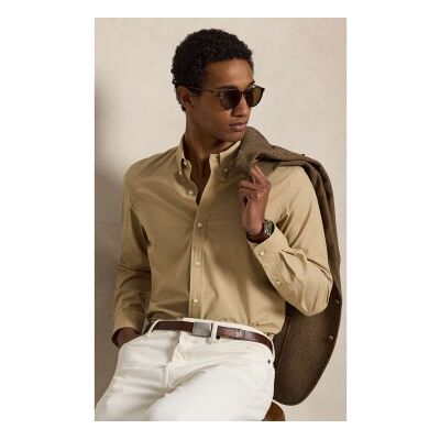 Polo Ralph Lauren para homem. 710929348501 Camisa Slim Fit de popelina elástica bege (S), Casual, Algodão, Manga comprida Polo Ralph Lauren para homem. 710929348501 Camisa Slim Fit de popelina elástica bege (S), Casual, Algodão, Manga comprida