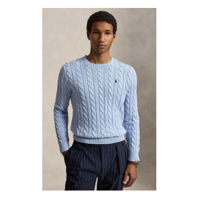 Polo Ralph Lauren para homem. 710775885545 Suéter de algodão em ponto de tranças azul claro (M), Casual, Manga comprida Polo Ralph Lauren para homem. 710775885545 Suéter de algodão em ponto de tranças azul claro (M), Casual, Manga comprida
