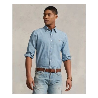 Polo Ralph Lauren para homem. 710792042001 Camisa de cambraia azul de ajuste personalizado (XL), Casual, Algodão, Manga comprida Polo Ralph Lauren para homem. 710792042001 Camisa de cambraia azul de ajuste personalizado (XL), Casual, Algodão, Manga comprida