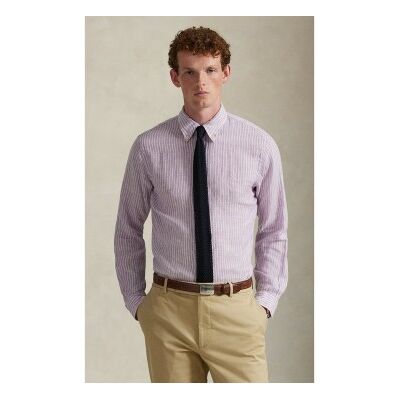 Polo Ralph Lauren para homem. 710B15594003 Camisa de linho com riscas lilás Custom Fit (XL), Casual, Manga comprida Polo Ralph Lauren para homem. 710B15594003 Camisa de linho com riscas lilás Custom Fit (XL), Casual, Manga comprida