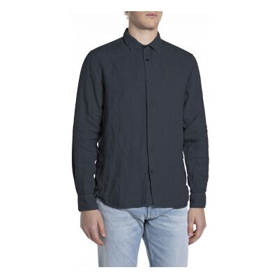 Replay para homem. M4159.000.81388B Camisa de linho Regular Fit azul-marinho (L), Casual, Manga comprida Replay para homem. M4159.000.81388B Camisa de linho Regular Fit azul-marinho (L), Casual, Manga comprida