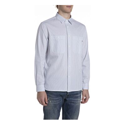Replay para homem. M4138A.000.52880 Camisa às riscas Regular Fit azul (M), Casual, Algodão, Clássico, Manga comprida Replay para homem. M4138A.000.52880 Camisa às riscas Regular Fit azul (M), Casual, Algodão, Clássico, Manga comprida