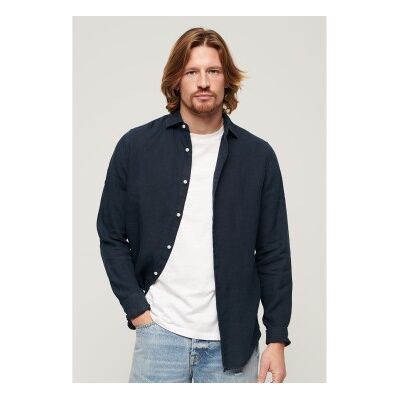 Superdry para homem. M4010607A Camisa casual de linho de manga comprida em azul-marinho (S) Superdry para homem. M4010607A Camisa casual de linho de manga comprida em azul-marinho (S)