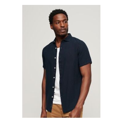 Superdry para homem. M4010608A Camisa casual em linho azul-marinho dos Studios (M), Manga curta Superdry para homem. M4010608A Camisa casual em linho azul-marinho dos Studios (M), Manga curta