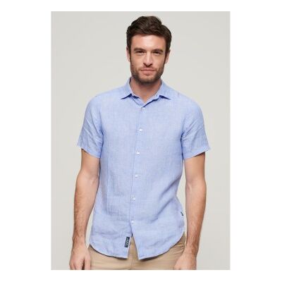 Superdry para homem. M4010608A Camisa casual de linho Studios azul (S), Manga curta Superdry para homem. M4010608A Camisa casual de linho Studios azul (S), Manga curta