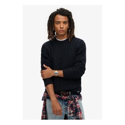 Superdry para homem. M6110638A Pulôver de malha entrançada Jacob Navy (XXL), Casual, Acrílico, Sustentável, Marinho Superdry para homem. M6110638A Pulôver de malha entrançada Jacob Navy (XXL), Casual, Acrílico, Sustentável, Marinho