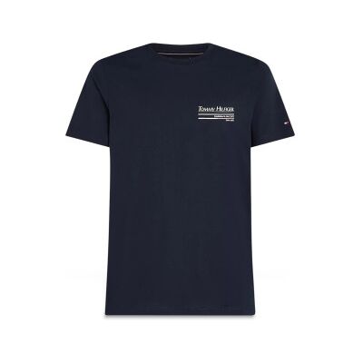 Tommy Hilfiger para homem. MW0MW38614 T-shirt de manga curta Outline sailing navy (S), Casual, Algodão orgânico, Sustentável, Marinho Tommy Hilfiger para homem. MW0MW38614 T-shirt de manga curta Outline sailing navy (S), Casual, Algodão orgânico, Sustentável, Marinho