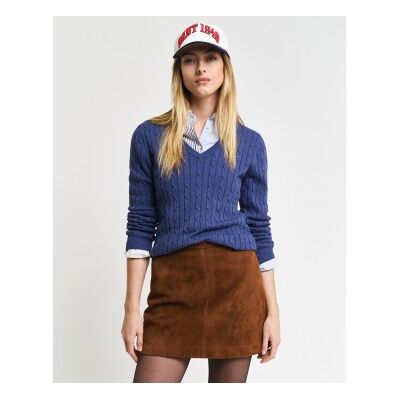Gant para mulher. 4800101 Pulôver de malha com decote em V em algodão elástico azul-marinho (M), Casual Gant para mulher. 4800101 Pulôver de malha com decote em V em algodão elástico azul-marinho (M), Casual