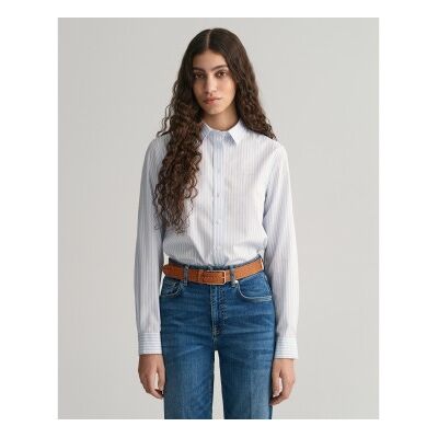 Gant para mulher. 4300214 Camisa azul de popelina às riscas Ajuste regular (34), Casual, Algodão, Manga comprida Gant para mulher. 4300214 Camisa azul de popelina às riscas Ajuste regular (34), Casual, Algodão, Manga comprida