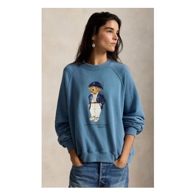 Polo Ralph Lauren para mulher. 211B17778001 Camisola de malha leve com o Polo Bear azul (M), Casual, Algodão Polo Ralph Lauren para mulher. 211B17778001 Camisola de malha leve com o Polo Bear azul (M), Casual, Algodão