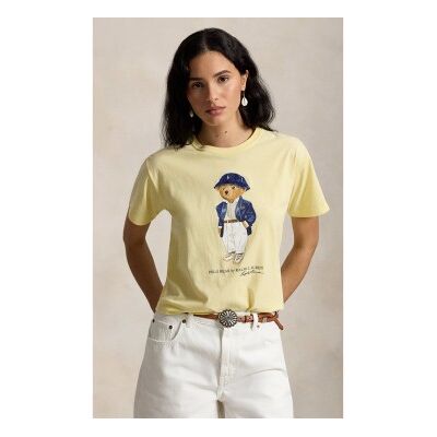 Polo Ralph Lauren para mulher. 211B17792001 T-shirt de malha Jersey com urso Polo amarelo (S), Casual, Algodão, Manga curta Polo Ralph Lauren para mulher. 211B17792001 T-shirt de malha Jersey com urso Polo amarelo (S), Casual, Algodão, Manga curta