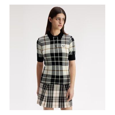 Fred Perry para mulher. K3157 Polo de malha tartan em bouclé branco, preto (38), Casual, Algodão, Manga curta Fred Perry para mulher. K3157 Polo de malha tartan em bouclé branco, preto (38), Casual, Algodão, Manga curta