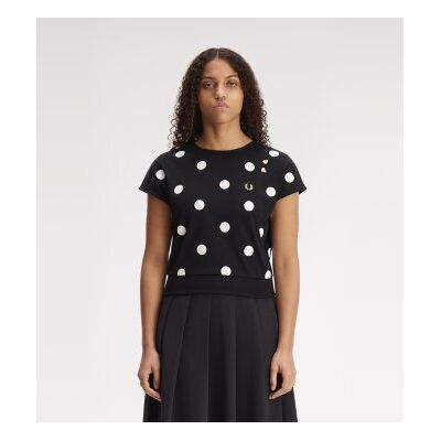 Fred Perry para mulher. SG3107 Camiseta de bolinhas flocadas preta (34), Preto, Casual, Algodão, Manga curta Fred Perry para mulher. SG3107 Camiseta de bolinhas flocadas preta (34), Preto, Casual, Algodão, Manga curta