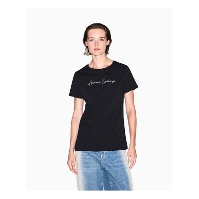 A X Armani Exchange para mulher. XW000839AF10356MC021 T-shirt Regular Fit preta (XXL), Preto, Casual, Algodão, Manga curta A X Armani Exchange para mulher. XW000839AF10356MC021 T-shirt Regular Fit preta (XXL), Preto, Casual, Algodão, Manga curta