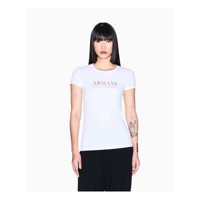 A X Armani Exchange para mulher. XW001837AF16294U0002 T-shirt branca com logótipo (XS), Branco, Casual, Algodão, Manga curta A X Armani Exchange para mulher. XW001837AF16294U0002 T-shirt branca com logótipo (XS), Branco, Casual, Algodão, Manga curta