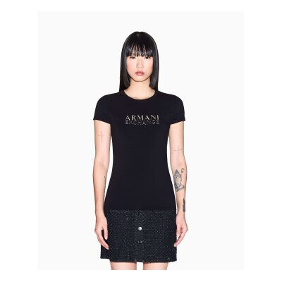 A X Armani Exchange para mulher. XW001837AF16294UC001 T-shirt com logótipo preto (M), Casual, Algodão, Manga curta A X Armani Exchange para mulher. XW001837AF16294UC001 T-shirt com logótipo preto (M), Casual, Algodão, Manga curta