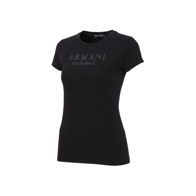 A X Armani Exchange para mulher. XW002106AF10356UC001 T-shirt com logótipo preto (M), Casual, Algodão, Manga curta A X Armani Exchange para mulher. XW002106AF10356UC001 T-shirt com logótipo preto (M), Casual, Algodão, Manga curta