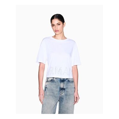 A X Armani Exchange para mulher. XW001709AF17172U0002 T-shirt com logótipo Optical branco (XS), Casual, Algodão, Manga curta A X Armani Exchange para mulher. XW001709AF17172U0002 T-shirt com logótipo Optical branco (XS), Casual, Algodão, Manga curta