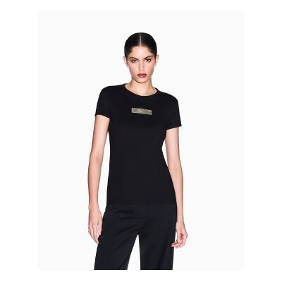 A X Armani Exchange para mulher. XW002327AF10358UC001 T-shirt de malha preta (S), Preto, Casual, Algodão, Manga curta A X Armani Exchange para mulher. XW002327AF10358UC001 T-shirt de malha preta (S), Preto, Casual, Algodão, Manga curta