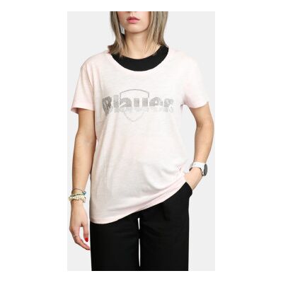 Blauer para mulher. 25SBLDH02372 T-shirt Graham rosa com brilhantes (M), Casual, Algodão, Manga curta Blauer para mulher. 25SBLDH02372 T-shirt Graham rosa com brilhantes (M), Casual, Algodão, Manga curta
