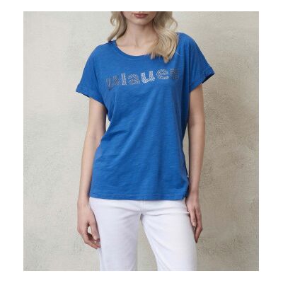 Blauer para mulher. 24SBLDH02336 T-shirt azul com brilhantes (S), Casual, Algodão, Manga curta Blauer para mulher. 24SBLDH02336 T-shirt azul com brilhantes (S), Casual, Algodão, Manga curta