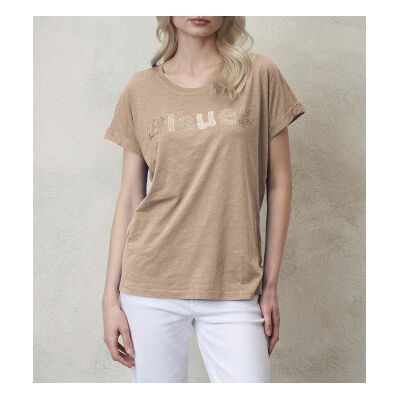 Blauer para mulher. 24SBLDH02336 T-shirt bege com brilhantes (XS), Casual, Algodão, Manga curta Blauer para mulher. 24SBLDH02336 T-shirt bege com brilhantes (XS), Casual, Algodão, Manga curta