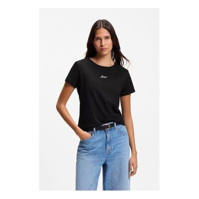BOSS para mulher. 50554696 T-shirt de algodão de corte justo com logótipo bordado em preto (L), Casual, Manga curta BOSS para mulher. 50554696 T-shirt de algodão de corte justo com logótipo bordado em preto (L), Casual, Manga curta