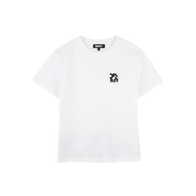 DKNY unisex para criança. D62297 T-shirt de manga curta branca (4Y= 102cm), Branco, Casual, Algodão, moda infantil DKNY unisex para criança. D62297 T-shirt de manga curta branca (4Y= 102cm), Branco, Casual, Algodão, moda infantil