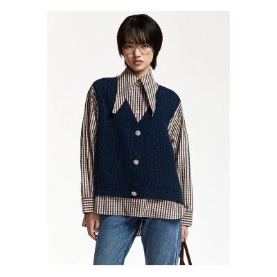 Essentiel Antwerp para mulher. KUTE Camisa com colete de malha integrado marinho (XS), Casual, Algodão, Manga comprida Essentiel Antwerp para mulher. KUTE Camisa com colete de malha integrado marinho (XS), Casual, Algodão, Manga comprida