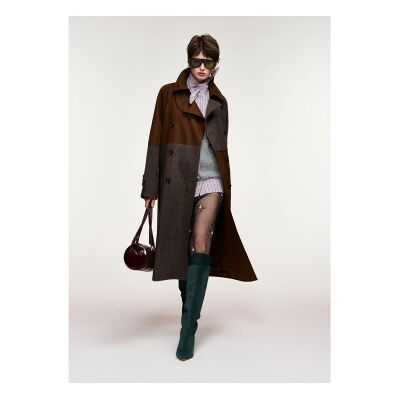 Essentiel Antwerp para mulher. KAGU Gabardine com blocos de cor castanho, cinza escuro (S), Marrom, Casual, Lã Essentiel Antwerp para mulher. KAGU Gabardine com blocos de cor castanho, cinza escuro (S), Marrom, Casual, Lã