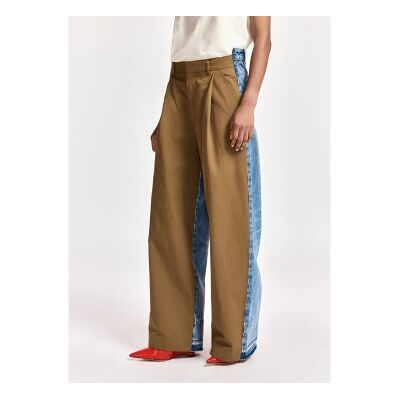 Essentiel Antwerp para mulher. KRISP Calça de perna larga em dois tecidos castanho, azul (36), Marrom, Bege, Casual, Poliamida Essentiel Antwerp para mulher. KRISP Calça de perna larga em dois tecidos castanho, azul (36), Marrom, Bege, Casual, Poliamida