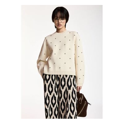 Essentiel Antwerp para mulher. KLOU Moletom com tachas bege (XS), Casual, Polister Reciclado Essentiel Antwerp para mulher. KLOU Moletom com tachas bege (XS), Casual, Polister Reciclado