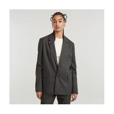 G-Star para mulher. D25209-D717-G788 Blazer de namorado em xadrez cinzento escuro (XS), Casual, Cinza, Polister Reciclado, Sustentável G-Star para mulher. D25209-D717-G788 Blazer de namorado em xadrez cinzento escuro (XS), Casual, Cinza, Polister Reciclado, Sustentável